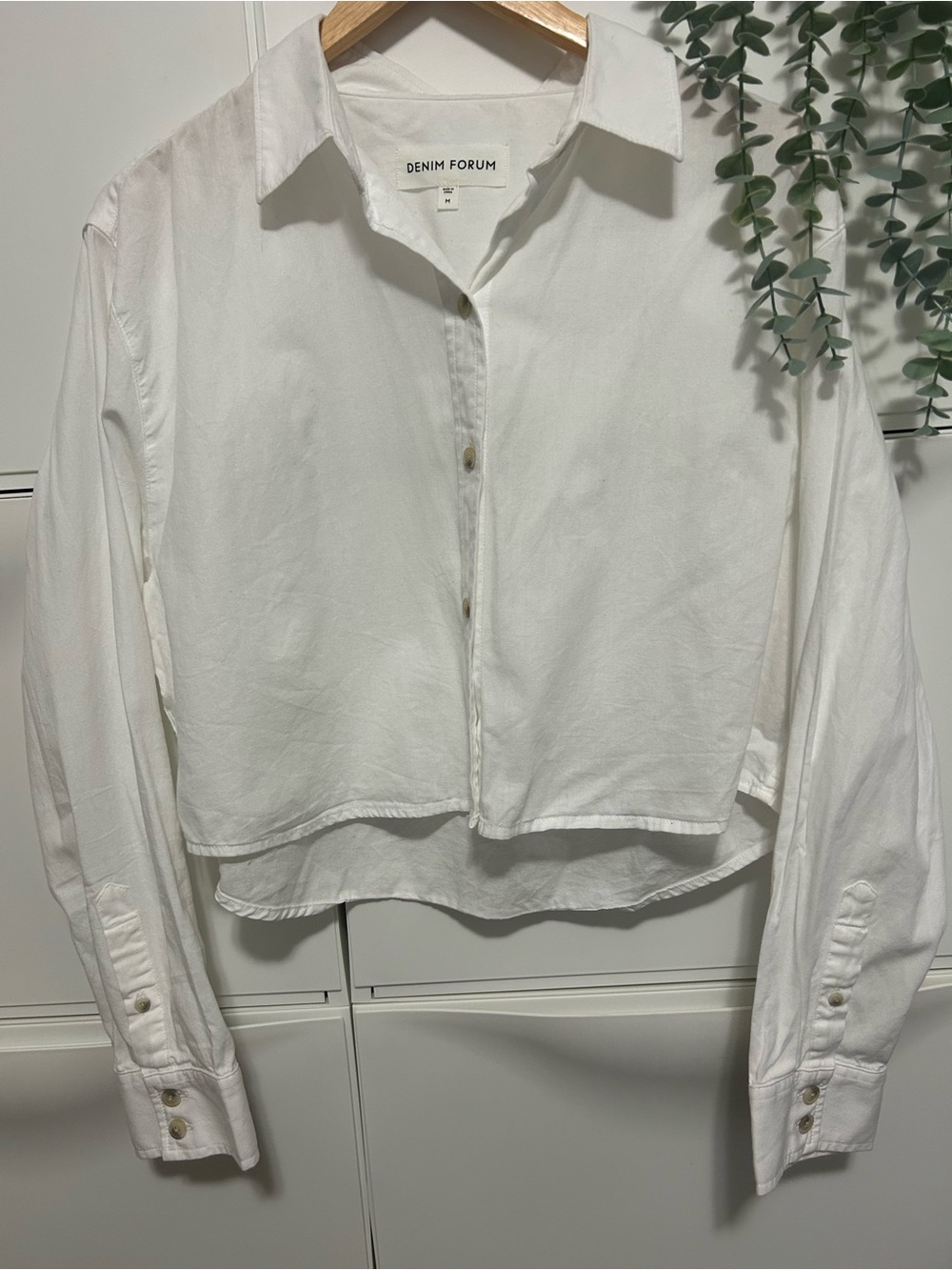 Denim Forum White Collared Button-Front Crop Top